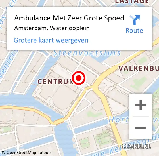 Locatie op kaart van de 112 melding: Ambulance Met Zeer Grote Spoed Naar Amsterdam, Waterlooplein op 15 september 2024 10:28