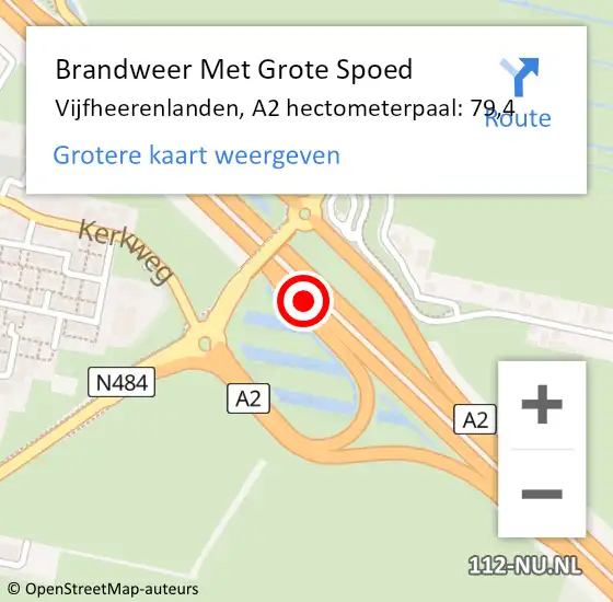 Locatie op kaart van de 112 melding: Brandweer Met Grote Spoed Naar Vijfheerenlanden, A2 hectometerpaal: 79,4 op 15 september 2024 10:31