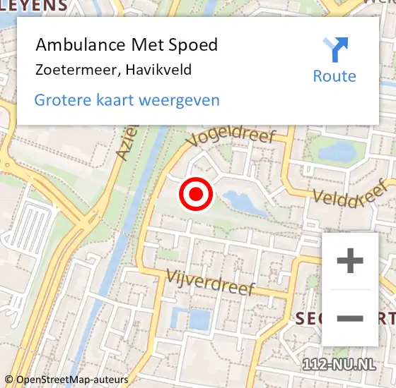 Locatie op kaart van de 112 melding: Ambulance Met Spoed Naar Zoetermeer, Havikveld op 15 september 2024 11:10