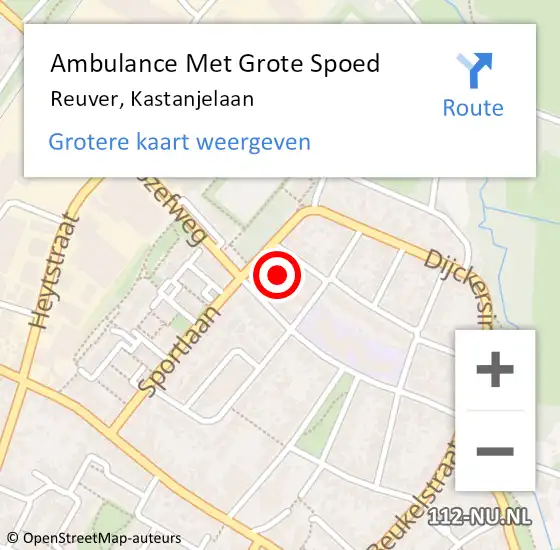 Locatie op kaart van de 112 melding: Ambulance Met Grote Spoed Naar Reuver, Kastanjelaan op 15 september 2024 11:14