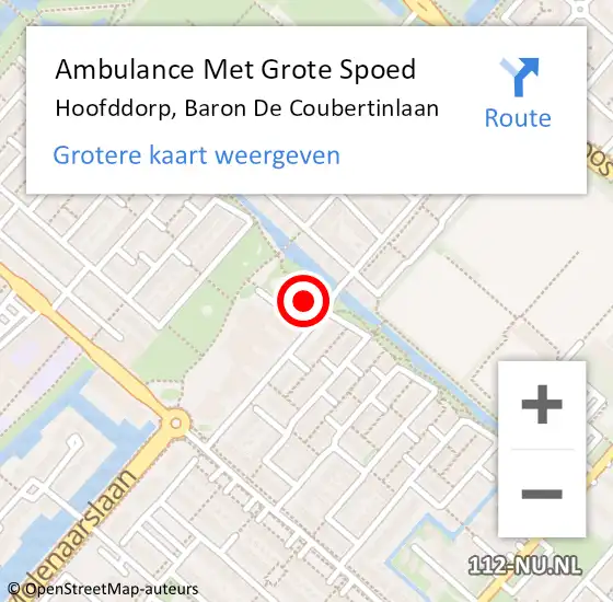 Locatie op kaart van de 112 melding: Ambulance Met Grote Spoed Naar Hoofddorp, Baron De Coubertinlaan op 15 september 2024 11:20