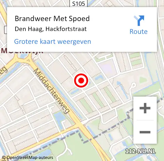 Locatie op kaart van de 112 melding: Brandweer Met Spoed Naar Den Haag, Hackfortstraat op 15 september 2024 11:22