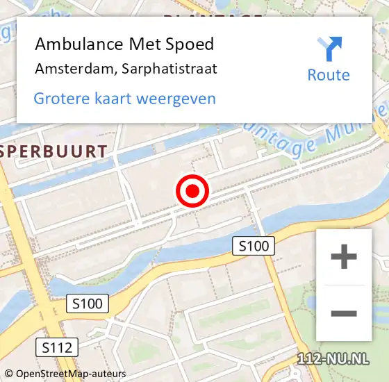 Locatie op kaart van de 112 melding: Ambulance Met Spoed Naar Amsterdam, Sarphatistraat op 15 september 2024 11:32