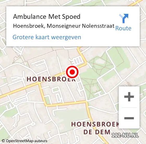 Locatie op kaart van de 112 melding: Ambulance Met Spoed Naar Hoensbroek, Monseigneur Nolensstraat op 20 oktober 2014 09:34