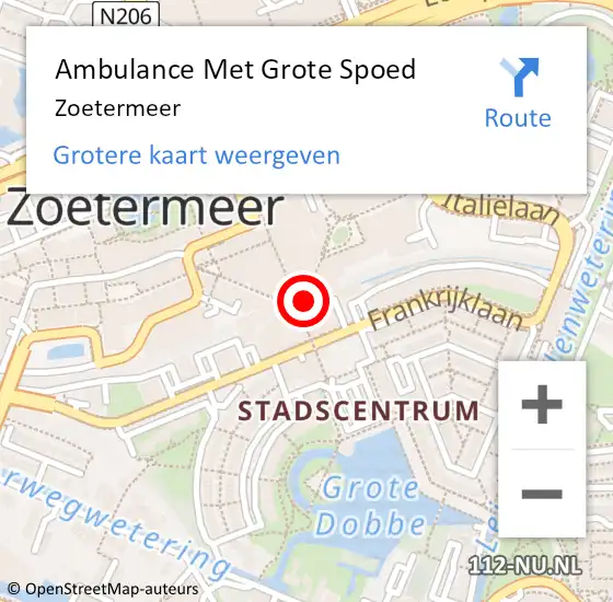 Locatie op kaart van de 112 melding: Ambulance Met Grote Spoed Naar Zoetermeer op 15 september 2024 11:55