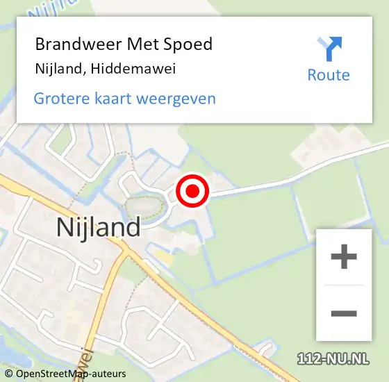 Locatie op kaart van de 112 melding: Brandweer Met Spoed Naar Nijland, Hiddemawei op 15 september 2024 12:12