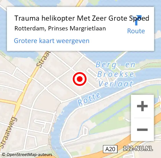 Locatie op kaart van de 112 melding: Trauma helikopter Met Zeer Grote Spoed Naar Rotterdam, Prinses Margrietlaan op 15 september 2024 12:15