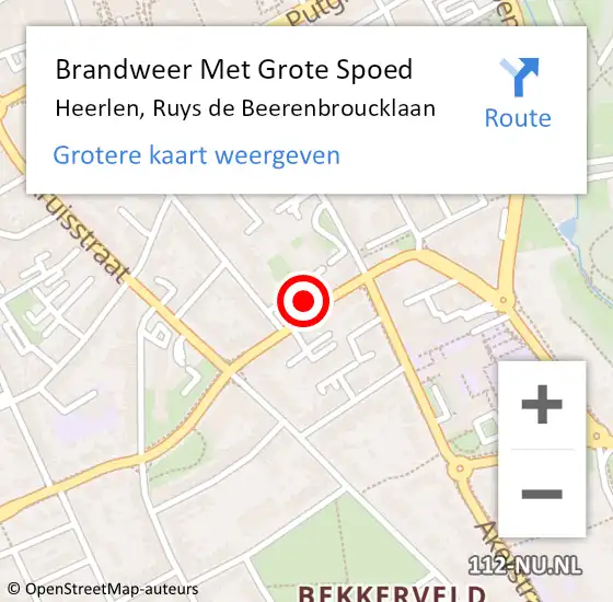 Locatie op kaart van de 112 melding: Brandweer Met Grote Spoed Naar Heerlen, Ruys de Beerenbroucklaan op 15 september 2024 12:29