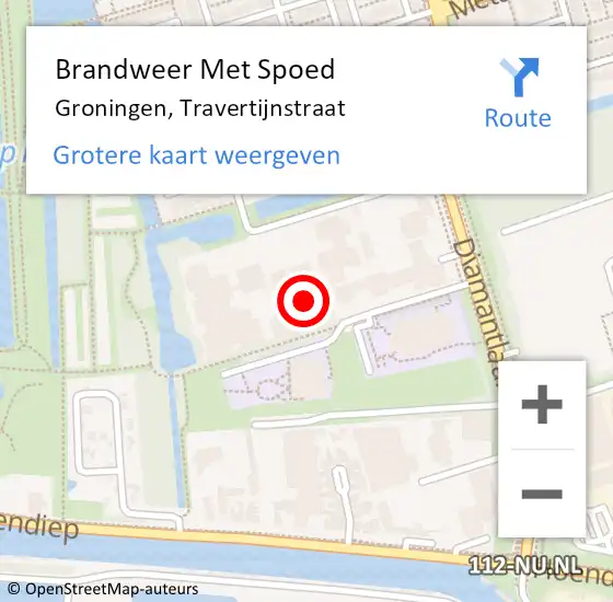 Locatie op kaart van de 112 melding: Brandweer Met Spoed Naar Groningen, Travertijnstraat op 15 september 2024 12:31