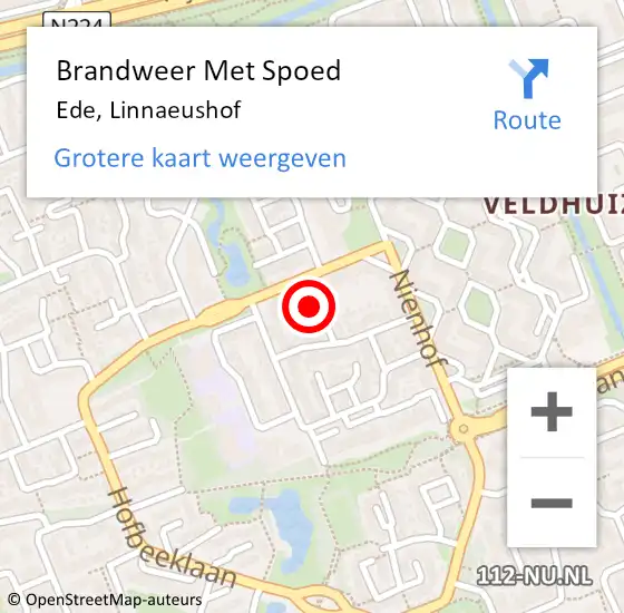 Locatie op kaart van de 112 melding: Brandweer Met Spoed Naar Ede, Linnaeushof op 15 september 2024 12:48