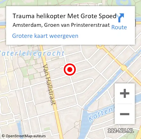 Locatie op kaart van de 112 melding: Trauma helikopter Met Grote Spoed Naar Amsterdam, Groen van Prinstererstraat op 15 september 2024 12:57