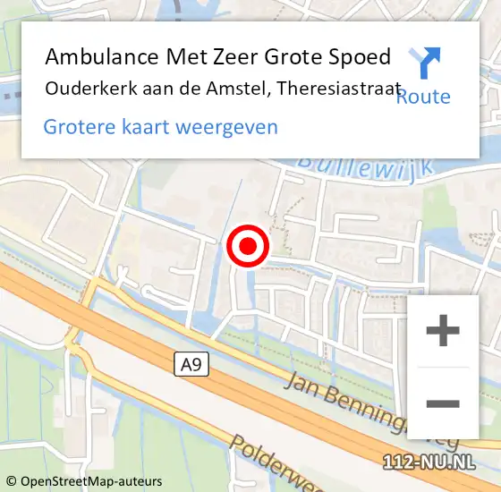 Locatie op kaart van de 112 melding: Ambulance Met Zeer Grote Spoed Naar Ouderkerk aan de Amstel, Theresiastraat op 15 september 2024 13:10