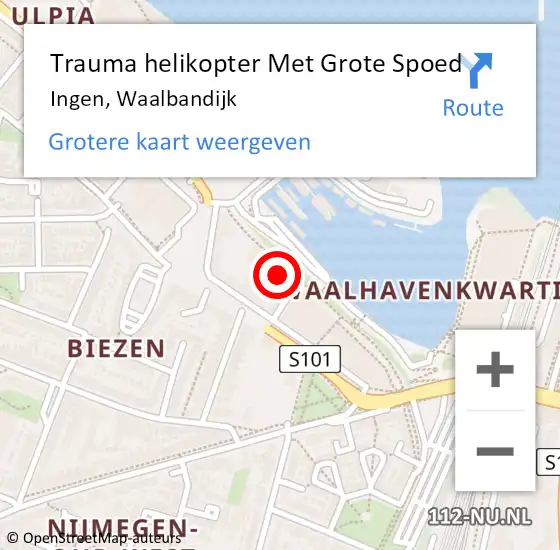 Locatie op kaart van de 112 melding: Trauma helikopter Met Grote Spoed Naar Ingen, Waalbandijk op 15 september 2024 13:17