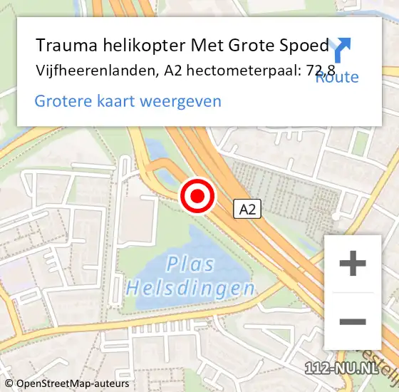 Locatie op kaart van de 112 melding: Trauma helikopter Met Grote Spoed Naar Vijfheerenlanden, A2 hectometerpaal: 72,8 op 15 september 2024 13:36