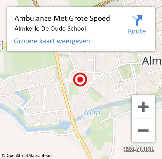 Locatie op kaart van de 112 melding: Ambulance Met Grote Spoed Naar Almkerk, De Oude School op 15 september 2024 13:52