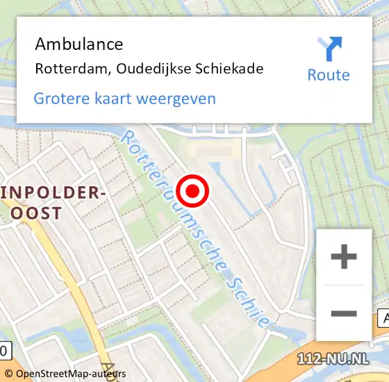 Locatie op kaart van de 112 melding: Ambulance Rotterdam, Oudedijkse Schiekade op 15 september 2024 13:55