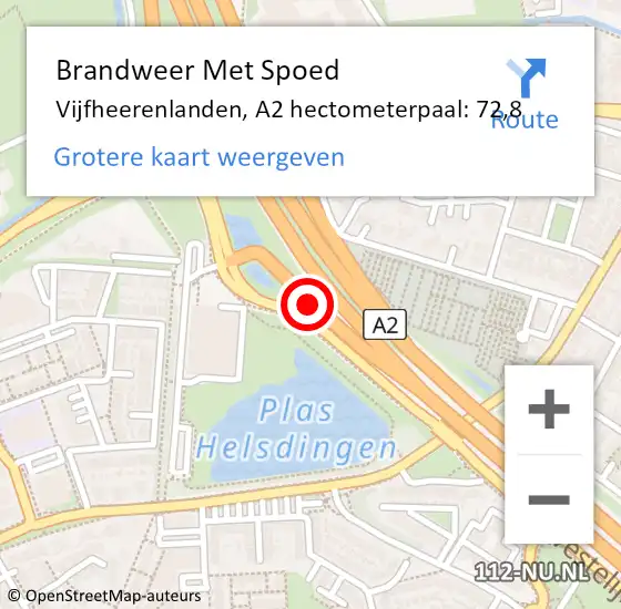 Locatie op kaart van de 112 melding: Brandweer Met Spoed Naar Vijfheerenlanden, A2 hectometerpaal: 72,8 op 15 september 2024 13:59