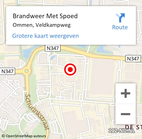 Locatie op kaart van de 112 melding: Brandweer Met Spoed Naar Ommen, Veldkampweg op 15 september 2024 14:00