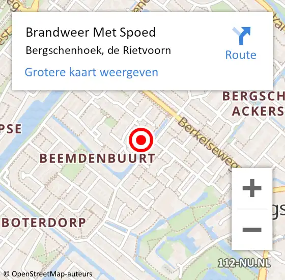 Locatie op kaart van de 112 melding: Brandweer Met Spoed Naar Bergschenhoek, de Rietvoorn op 15 september 2024 14:22