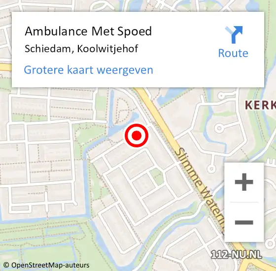 Locatie op kaart van de 112 melding: Ambulance Met Spoed Naar Schiedam, Koolwitjehof op 15 september 2024 14:47