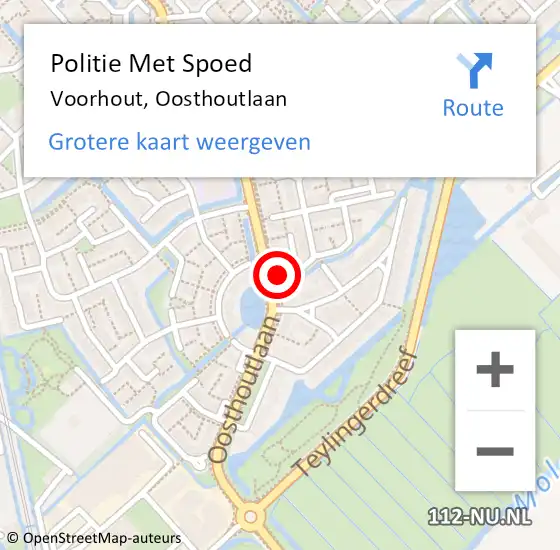 Locatie op kaart van de 112 melding: Politie Met Spoed Naar Voorhout, Oosthoutlaan op 15 september 2024 15:11