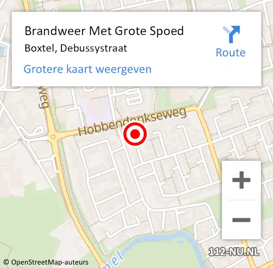 Locatie op kaart van de 112 melding: Brandweer Met Grote Spoed Naar Boxtel, Debussystraat op 15 september 2024 15:26