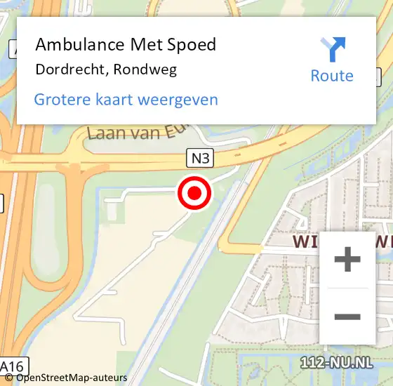 Locatie op kaart van de 112 melding: Ambulance Met Spoed Naar Dordrecht, Rondweg op 15 september 2024 15:32