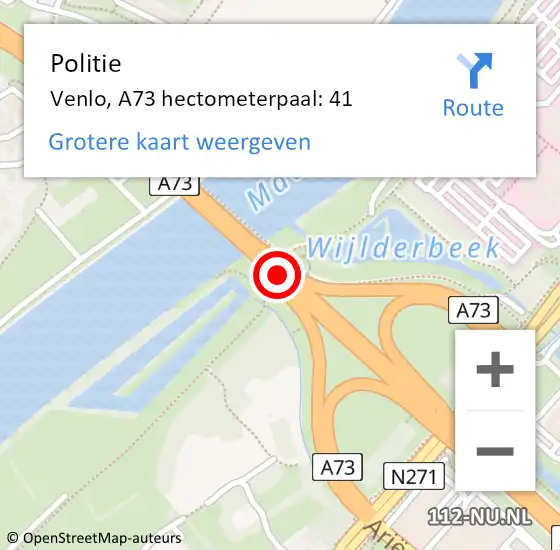 Locatie op kaart van de 112 melding: Politie Venlo, A73 hectometerpaal: 41 op 15 september 2024 15:39