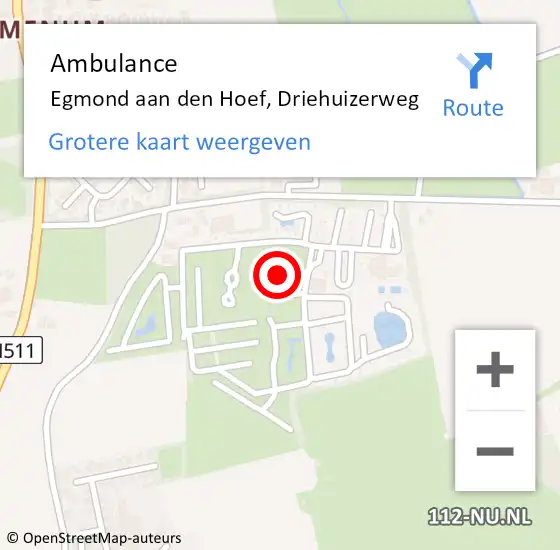 Locatie op kaart van de 112 melding: Ambulance Egmond aan den Hoef, Driehuizerweg op 15 september 2024 15:40