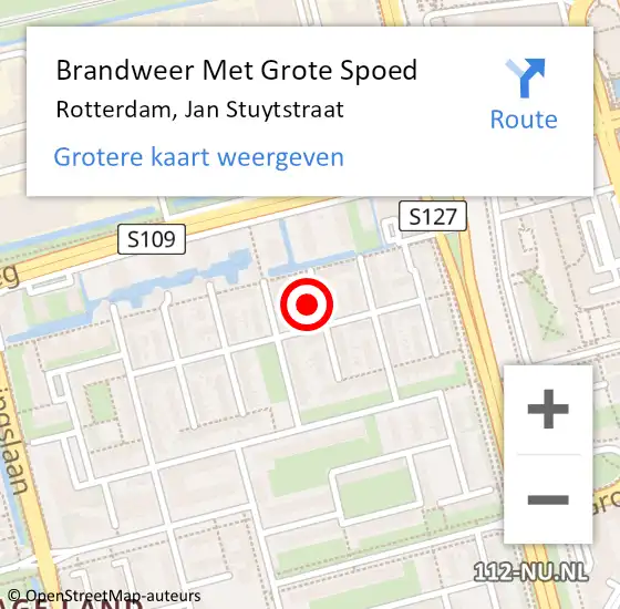 Locatie op kaart van de 112 melding: Brandweer Met Grote Spoed Naar Rotterdam, Jan Stuytstraat op 15 september 2024 15:42