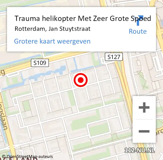 Locatie op kaart van de 112 melding: Trauma helikopter Met Zeer Grote Spoed Naar Rotterdam, Jan Stuytstraat op 15 september 2024 15:43