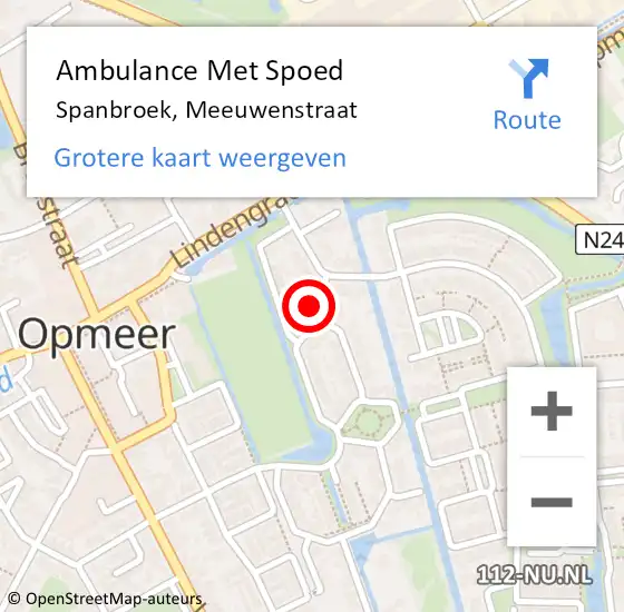 Locatie op kaart van de 112 melding: Ambulance Met Spoed Naar Spanbroek, Meeuwenstraat op 15 september 2024 15:44