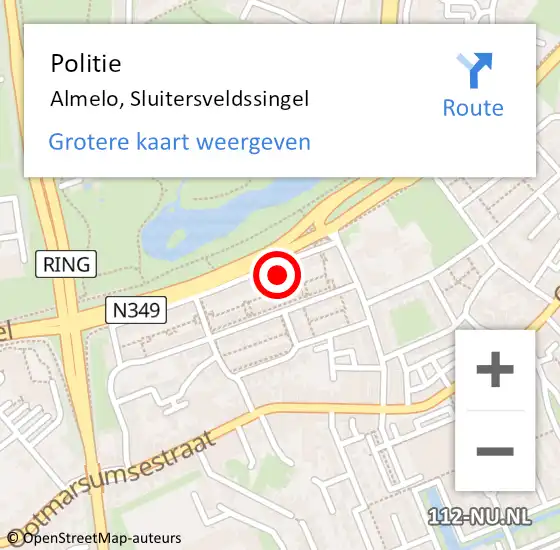 Locatie op kaart van de 112 melding: Politie Almelo, Sluitersveldssingel op 15 september 2024 16:02