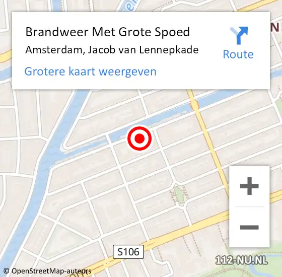 Locatie op kaart van de 112 melding: Brandweer Met Grote Spoed Naar Amsterdam, Jacob van Lennepkade op 15 september 2024 16:11