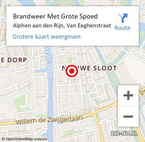 Locatie op kaart van de 112 melding: Brandweer Met Grote Spoed Naar Alphen aan den Rijn, Van Eeghenstraat op 15 september 2024 16:17