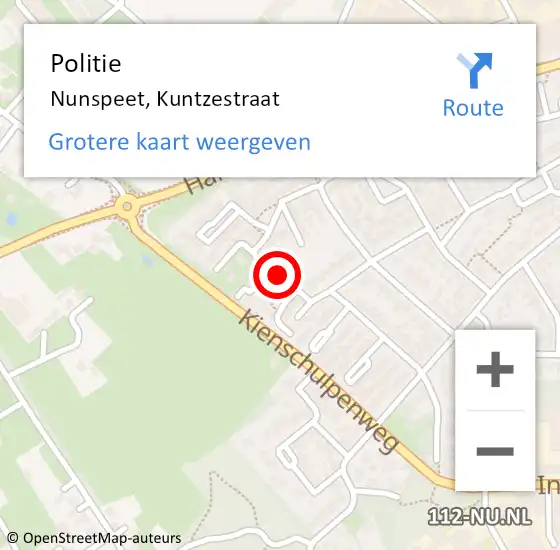 Locatie op kaart van de 112 melding: Politie Nunspeet, Kuntzestraat op 15 september 2024 16:32