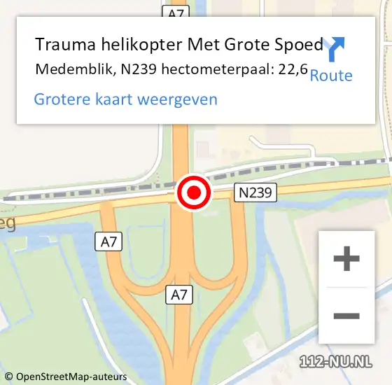 Locatie op kaart van de 112 melding: Trauma helikopter Met Grote Spoed Naar Medemblik, N239 hectometerpaal: 22,6 op 15 september 2024 16:47