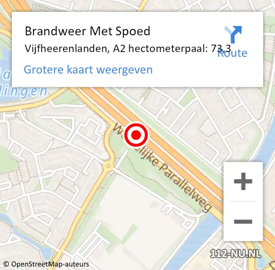 Locatie op kaart van de 112 melding: Brandweer Met Spoed Naar Vijfheerenlanden, A2 hectometerpaal: 73,3 op 15 september 2024 16:48