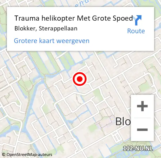 Locatie op kaart van de 112 melding: Trauma helikopter Met Grote Spoed Naar Blokker, Sterappellaan op 15 september 2024 16:51