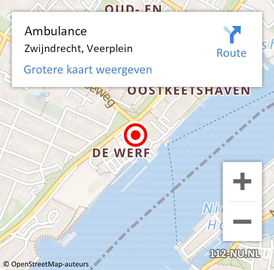 Locatie op kaart van de 112 melding: Ambulance Zwijndrecht, Veerplein op 15 september 2024 17:06