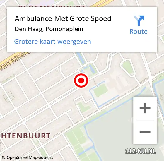 Locatie op kaart van de 112 melding: Ambulance Met Grote Spoed Naar Den Haag, Pomonaplein op 15 september 2024 17:24