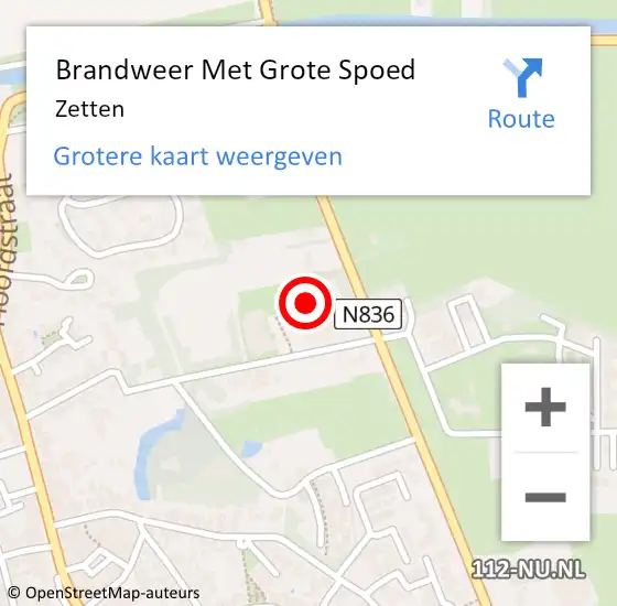 Locatie op kaart van de 112 melding: Brandweer Met Grote Spoed Naar Zetten op 15 september 2024 17:46