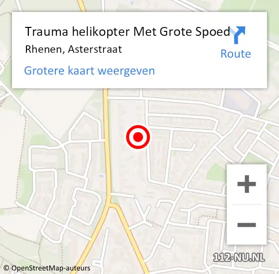 Locatie op kaart van de 112 melding: Trauma helikopter Met Grote Spoed Naar Rhenen, Asterstraat op 15 september 2024 17:55