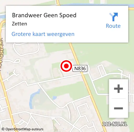 Locatie op kaart van de 112 melding: Brandweer Geen Spoed Naar Zetten op 15 september 2024 17:57