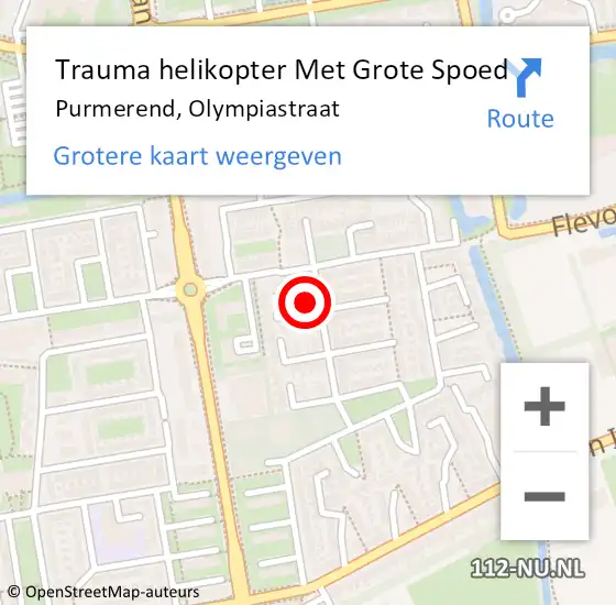 Locatie op kaart van de 112 melding: Trauma helikopter Met Grote Spoed Naar Purmerend, Olympiastraat op 15 september 2024 17:59