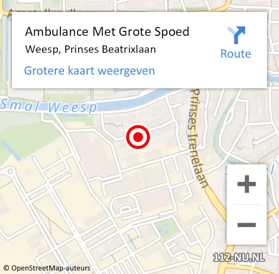 Locatie op kaart van de 112 melding: Ambulance Met Grote Spoed Naar Weesp, Prinses Beatrixlaan op 15 september 2024 18:11