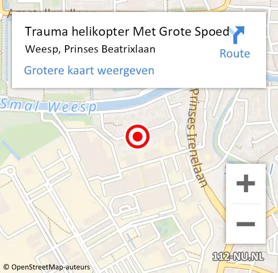 Locatie op kaart van de 112 melding: Trauma helikopter Met Grote Spoed Naar Weesp, Prinses Beatrixlaan op 15 september 2024 18:15