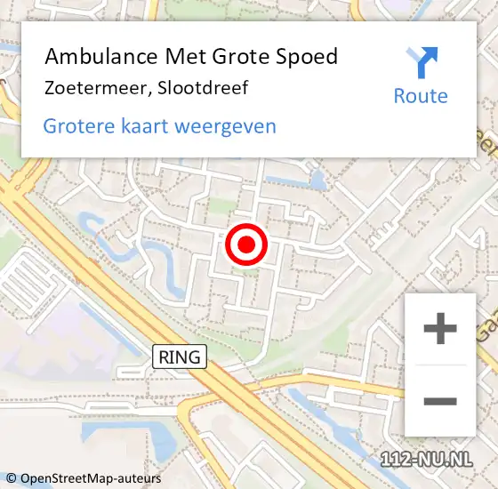 Locatie op kaart van de 112 melding: Ambulance Met Grote Spoed Naar Zoetermeer, Slootdreef op 15 september 2024 18:34