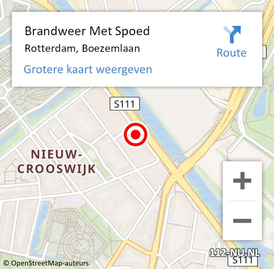 Locatie op kaart van de 112 melding: Brandweer Met Spoed Naar Rotterdam, Boezemlaan op 15 september 2024 18:46