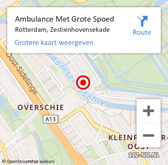 Locatie op kaart van de 112 melding: Ambulance Met Grote Spoed Naar Rotterdam, Zestienhovensekade op 15 september 2024 18:51